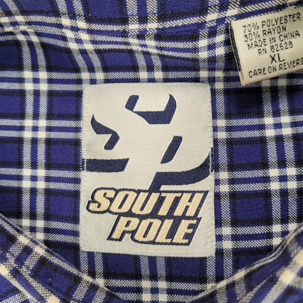 South Pole Y2K Plaid Shirt Long Sleeve‎ Button Up Pocket Front XL Grunge - Picture 2 of 16